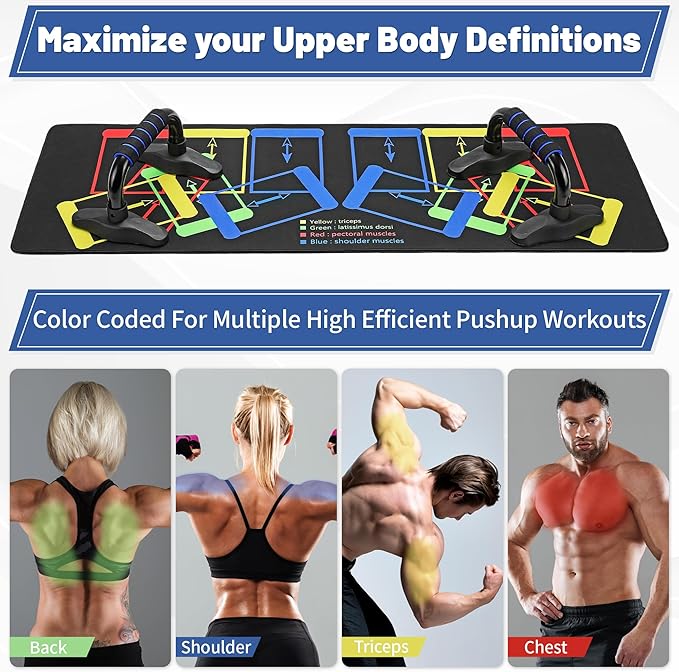 Multifunction Push Up Board for Men with Push Up Stand, Foldable Strength Training Equipment for Chest Workout, Portable Power Pushup Press Handle System Home Gym Fitness