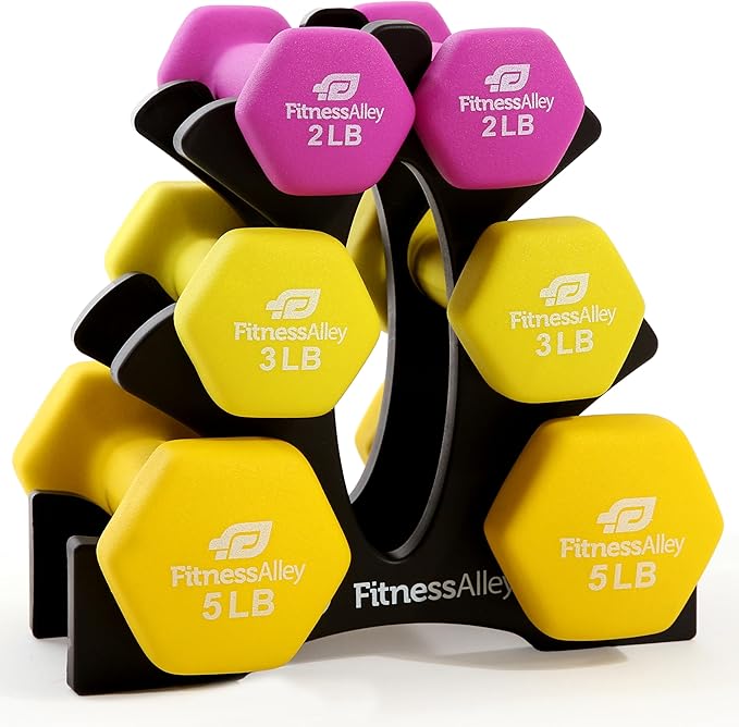 Neoprene Workout Dumbbells - Non Slip, Anti Roll Exercise & Fitness Dumbbells set with Rack Combo - Ideal for Home and Gyms training