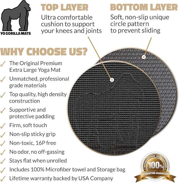 Gorilla Mats Premium Extra Large Yoga Mat – 9' x 6' x 8mm Extra Thick & Ultra Comfortable, Non-Toxic, Non-Slip Barefoot Exercise Mat – Works Great on Any Floor for Stretching, Cardio or Home Workouts