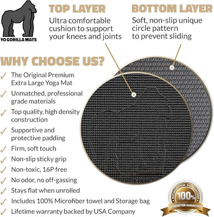 Gorilla Mats Premium Large Yoga Mat – 7' x 5' x 8mm Extra Thick & Ultra Comfortable, Non-Toxic, Non-Slip Barefoot Exercise Mat – Works Great on Any Floor for Stretching, Cardio or Home Workouts