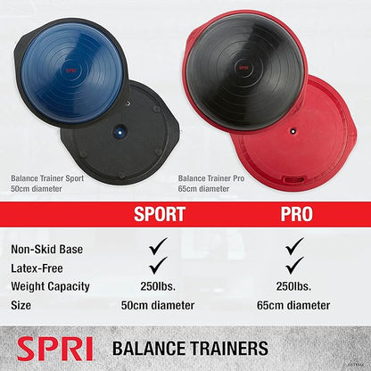 SPRI Balance Trainer Dome Shape Half-Exercise Ball with Non-Skid Base – Pro (65cm) or Sport (50cm) for Balance Training, Strength Building, Toning, and Improved Flexibility