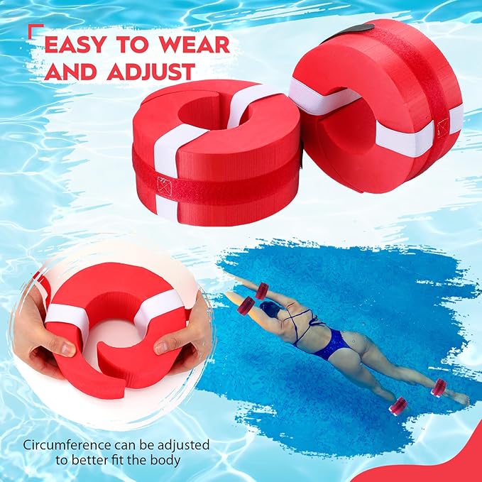 2 Pcs Foam Swim Aquatic Cuffs Equipment Water Aerobics Float Ring with Detachable Hook and Loop Fastener Fitness Workout Set for Swimming Fitness Training Pool Exercise