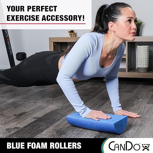 CanDo Blue PE Foam Rollers for Fitness, Exercise Muscle Restoration, Massage Therapy, Sport Recovery and Physical Therapy for Homes, Clinics, and Gyms 6 " x 12" Half-Round