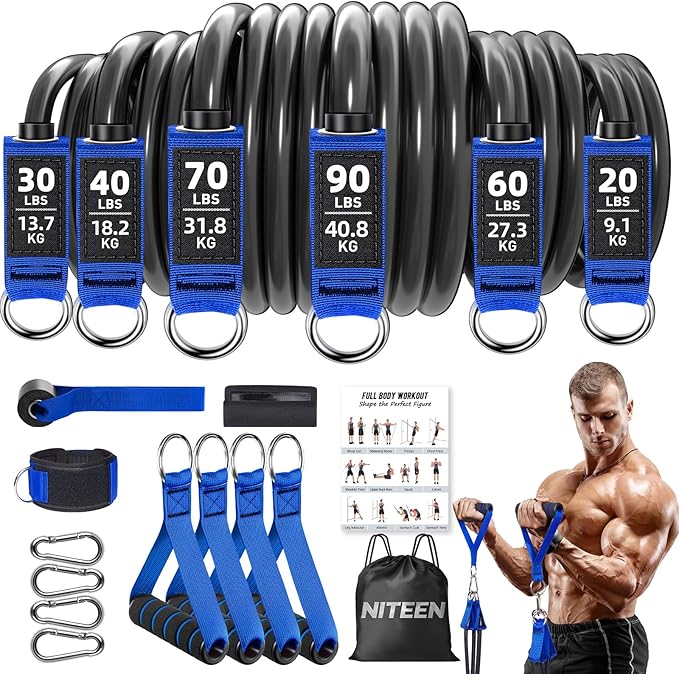 Heavy Resistance Bands for Working Out, NITEEN Resistance Bands with Handles Weight Exercise Bands for Men Women, Workout Bands with Door Anchor and Ankle Straps Strength Training Equipment