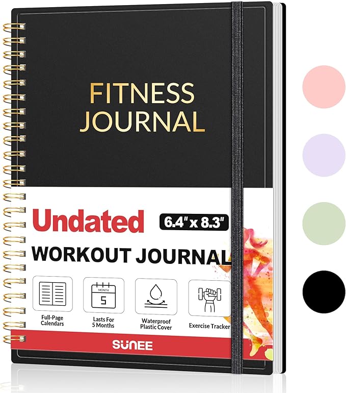 Fitness Journal Workout Planner for Men & Women, A5(6.4" x 8.3") Workout Journal Log Book Planner for Track Gym Essentials, Home Workouts, Track Progress, Achieve Goals, Black