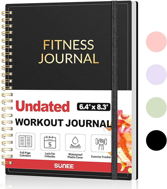 Fitness Journal Workout Planner for Men & Women, A5(6.4" x 8.3") Workout Journal Log Book Planner for Track Gym Essentials, Home Workouts, Track Progress, Achieve Goals, Black