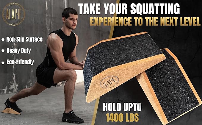 Squat Wedge Blocks - Pack of 2 Non-Slip Slant Board for Legs, Ankle, Calf Stretching - Squat Ramps for Lower Body Strength, Heel Elevation, Planks, Yoga with Bag & 30 Day Squat Challenge Chart