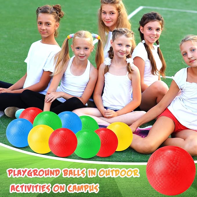 Jerify 12 Pcs Playground Balls 10 Inches Bouncy Dodge Ball Inflatable Kick Balls Kickball Dodgeball Handball for Kids Adults Indoor Outdoor 4 Quare Ball Games Gym Picnic, Camp Yoga Exercise