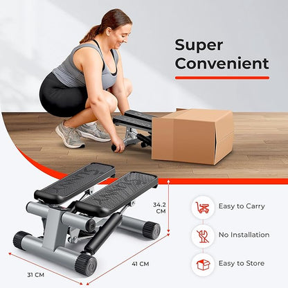 Sunny Health & Fitness Mini Steppers for Exercise at Home, Stair Step Workout Machine with Resistance Bands, Full Body Cardio Equipment, Optional Smart Stepper with SunnyFit App Connection