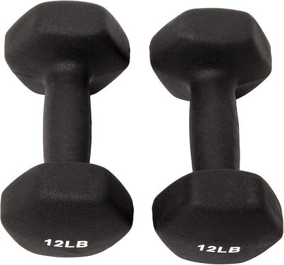 Signature Fitness Neoprene Dumbbell Hand Weights, Anti-Slip, Anti-roll, Hex Shape Colorful, Pair or Set with Stand