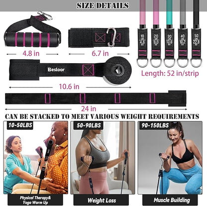 Resistance Band Set. Exercise Bands with Handles, Door Anchor and Ankle Strap. Home Gym, Supports Full-Body Workouts - with Fitness Poster and Video