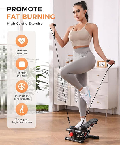 Steppers for Exercise, Mini Stepper with Exercise Equipment for Home Workouts,Hydraulic Fitness Stair Stepper with Resistance Band & Calories Count 350lbs Weight Capacity