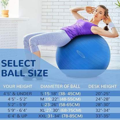 Anti-Burst and Slip Resistant Exercise Ball Yoga Ball Fitness Ball Birthing Ball with Quick Pump, 2,000-Pound Capacity, Multiple Colors and Sizes