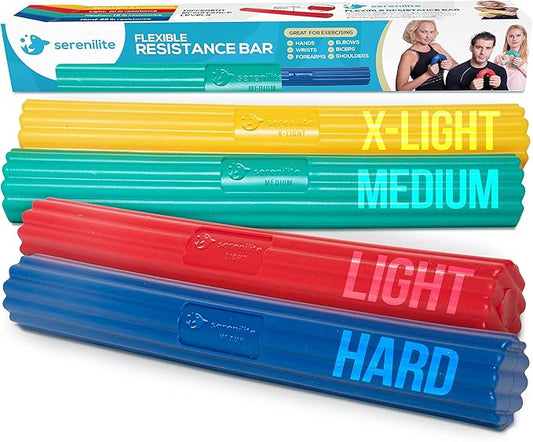 Serenilite Flexible Resistance Bar, Grip Strength Trainer, Resistance Band, Forearm Exerciser Workout, Flexible Bar for Tennis Elbow, Golfers Elbow, Physical Therapy, Pain Relief, Tendonitis, Recovery