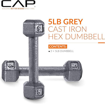 CAP Barbell Cast Iron Hex Dumbbell, Pair, 5 lb