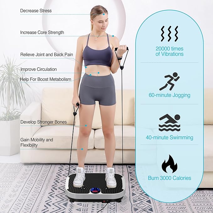 Vibration Plate Exercise Machine Whole Body Workout Vibrate Fitness Platform Lymphatic Drainage Machine for Weight Loss Shaping Toning Wellness Home Gyms Workout