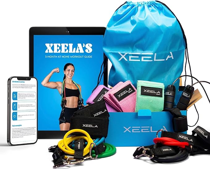 Xeela Full Body At Home Workout Equipment with 3-Month Digital Guide Included, Quality Portable Fitness Equipment with Jump Rope, Resistance Bands with Handles, Ankle Straps for All Fitness Levels