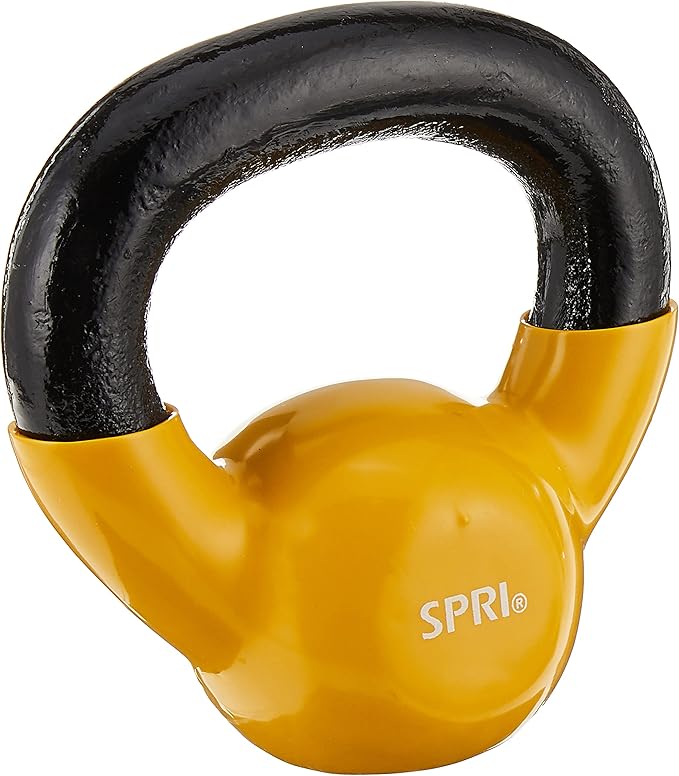 SPRI Kettlebell Weights Deluxe Cast Iron Vinyl Coated Comfort Grip Wide Handle Color Coded Kettlebell Weight Set