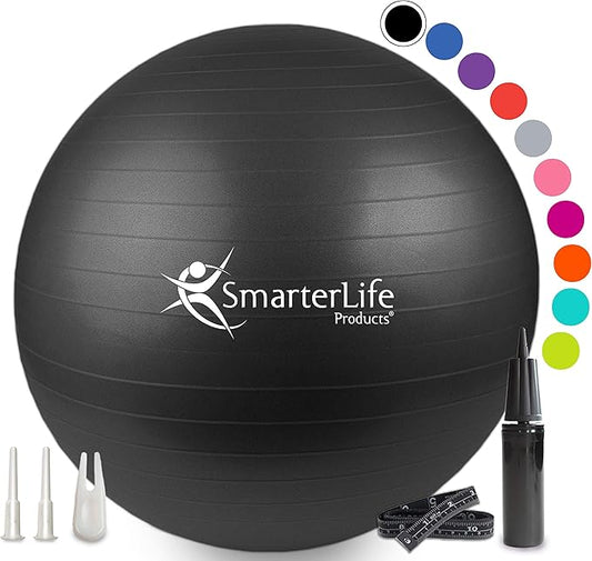 SmarterLife Workout Exercise Ball for Fitness, Yoga, Balance, Stability, or Birthing, Great as Yoga Ball Chair for Office or Exercise Gym Equipment for Home, Premium Non-Slip Design