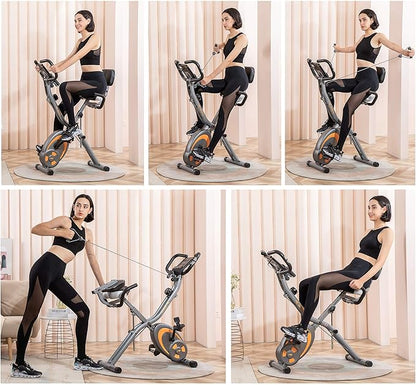 leikefitness Folding Stationary Bike Recumbent Exercise Bike w/Arm Resistance Bands-Pulse Sensor-LCD Monitor and Easy to Assemble Indoor Cycling Bike 2280