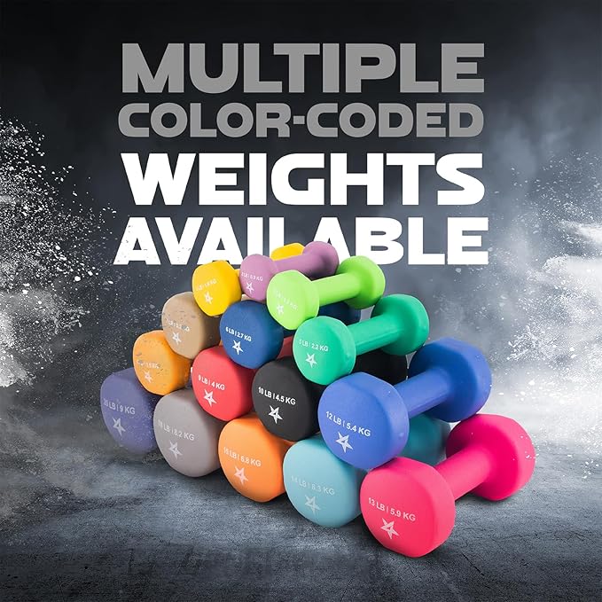 Yes4All Neoprene Coated Dumbbell Hand Weight Sets of 2 - Multiple Weight Options with 15 Colors, Anti-roll, Anti-Slip, Hexagon Shape