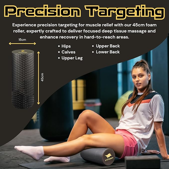 Foam Roller – High-Density Foam Muscle Roller – Textured Foam Rollers for Muscle Massage, Stretching, Pilates, Yoga – 18-inch (FITIZEN Medium, 45 x 15 cm)