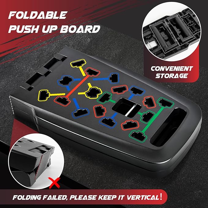 Push Up Board, Foldable Workout Board for Upper Body Push Up Strength Training, Portable Home Gym Resistance Band Board with 16 Gym Accessories for Full Body Workout