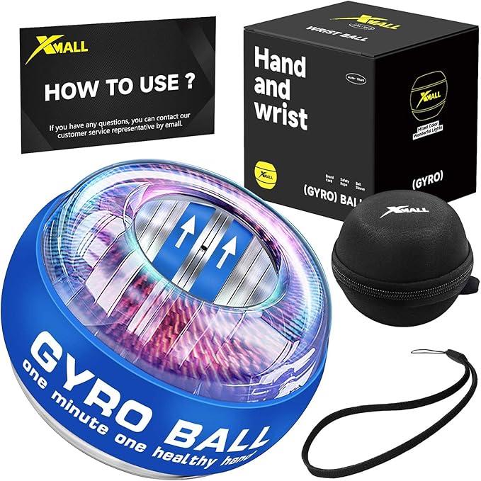 XMALL Wrist Power Gyro Ball, Hand Forearm Strengthener, Wrist Trainer, Auto-Start Colorful Lighting