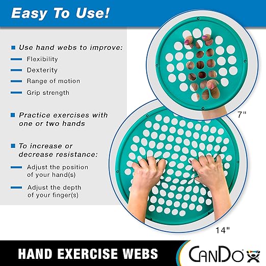 CanDo Web Hand Therapy Device, Latex, 7" Diameter, Set (Tan, Yellow, Red, Green, Blue, Black)