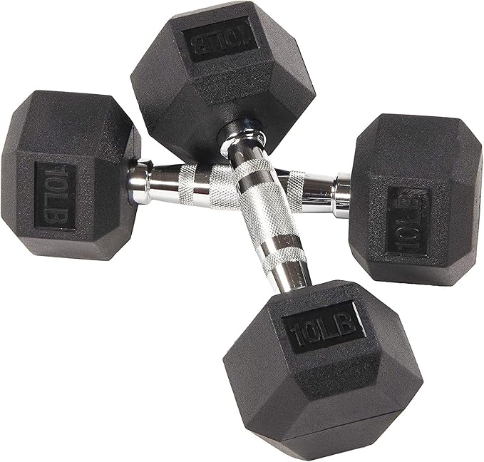 HULKFIT Rubber Coated Hex Shaped Dumbbell Weights - Black