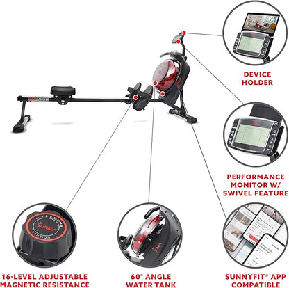 Sunny Health & Fitness Elite Water Rowing Machine