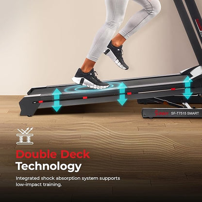 Sunny Health & Fitness Premium Treadmill with Auto Incline, Dedicated Speed Buttons, Double Deck Technology, Digital Performance Display, BMI Calculator & Pulse Sensors with Optional SunnyFit App