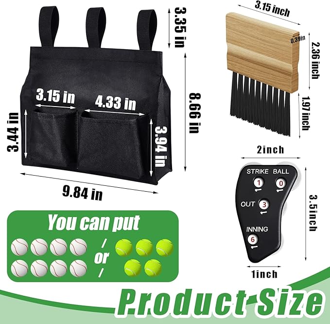 Dunzy 3 Pcs Umpire Gear Set includes Baseball Umpire Brush, Black Umpire Ball Bag and Umpire Indicator for Men Youth Referee Equipment Accessories Kit