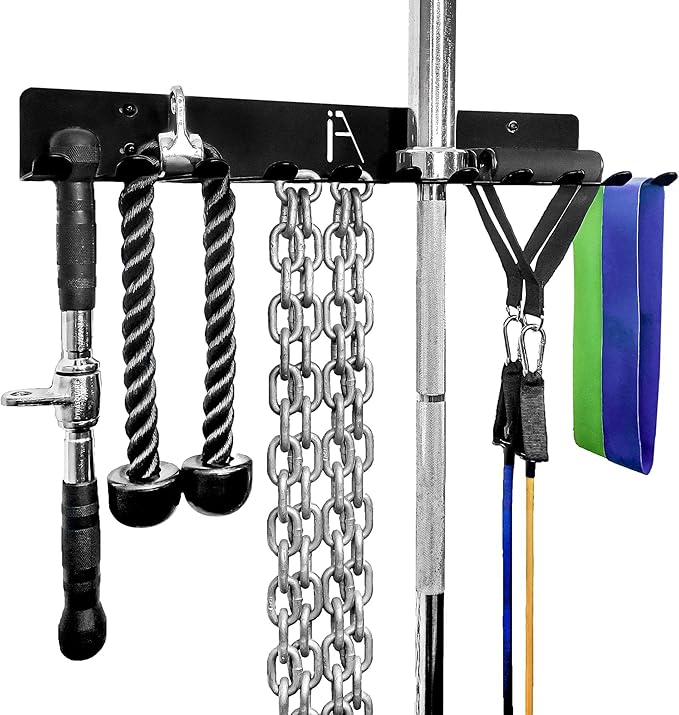 IRON AMERICAN USA Omega Gym Storage Rack 9 OR 11 Hook Heavy-Duty Gym Wall Organizer Gym Caddy Hanger - Gym Accessory Storage - Resistance Bands, Jump Ropes, Barbells, Lifting Belts, Cable Attachments