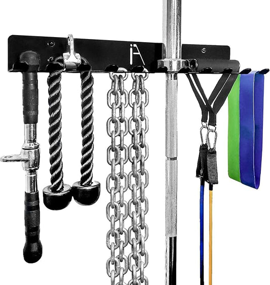 IRON AMERICAN USA Omega Gym Storage Rack 9 OR 11 Hook Heavy-Duty Gym Wall Organizer Gym Caddy Hanger - Gym Accessory Storage - Resistance Bands, Jump Ropes, Barbells, Lifting Belts, Cable Attachments