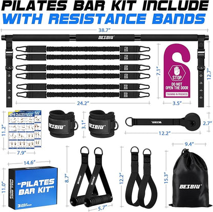 Pilates Bar Kit with Resistance Bands for Working Out, 210lbs Heavy Resistance Bands with Handles, Pilates Equipment with Resistance Band Bar for Men Women, at Home Gym Full Body Workout Equipment