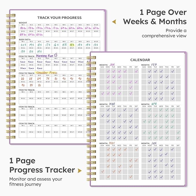 Fitness Workout Journal for Women & Men, A5(5.5" x 8.2") Workout Log Book Planner for Tracking, Progress, and Achieving Your Wellness Goals - Purple