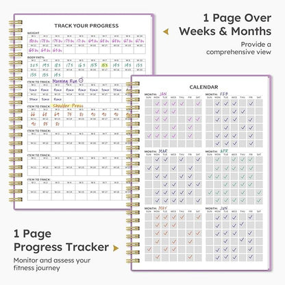 Fitness Workout Journal for Women & Men, A5(5.5" x 8.2") Workout Log Book Planner for Tracking, Progress, and Achieving Your Wellness Goals - Purple