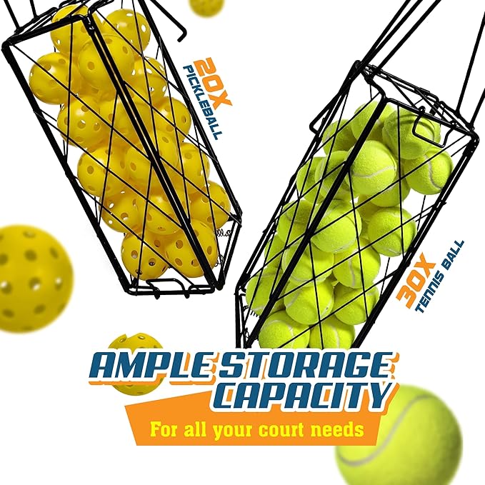 ohlela 2-in-1 Portable Pickleball Collector & Pickleball Ball Hopper - Tennis Ball Collector Or Tennis Ball Hopper, Pickleball or Tennis Ball Basket with Handle for Picking, Storage & Training Tool