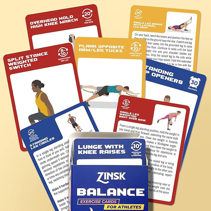 Balance Exercise Cards for Athletes – Workout Cards for Core and Standing Balance – Balance Trainer Fitness Deck for Full-body Balance Exercises for Gym & Home Workout - Fitness Exercise Cards