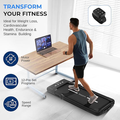 SereneLife Foldable 2 in1 Treadmill & Walking Pad with Remote Control, Compact Under Bed, 2.5 HP, App Support, Easy Assembly and Storage, for Walking or Jogging, 265lbs Capacity