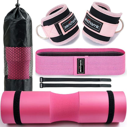 Barbell Pad for Hip Thrust Squat Bar Pad Foam Barbell Pad for Weight Bar Cushion with 2 Gym Ankle Straps 1 Booty Band and Carry Bag for Standard Olympic Bars