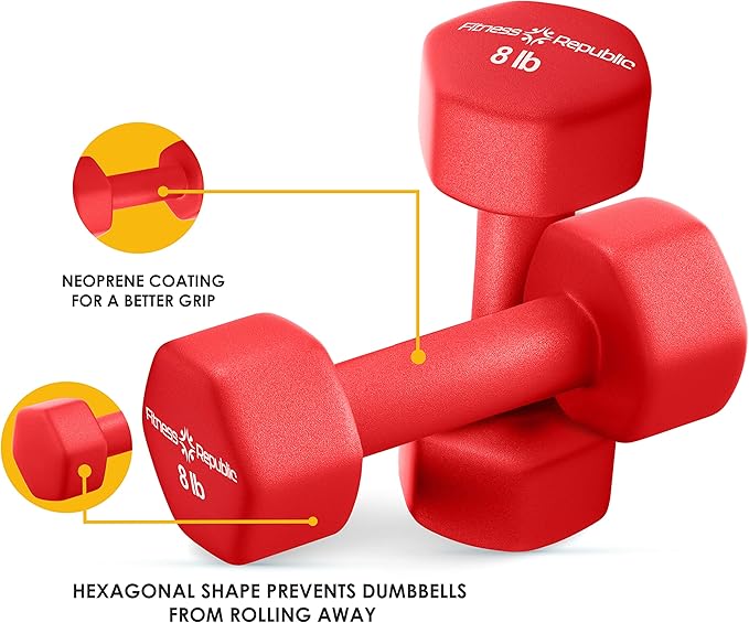 Neoprene Dumbbell Set of 2, Non-Slip, Hex Shape, Free Weights Set for Muscle Toning, Strength Building, Weight Loss - Portable Weights for Home Gym Hand Weight