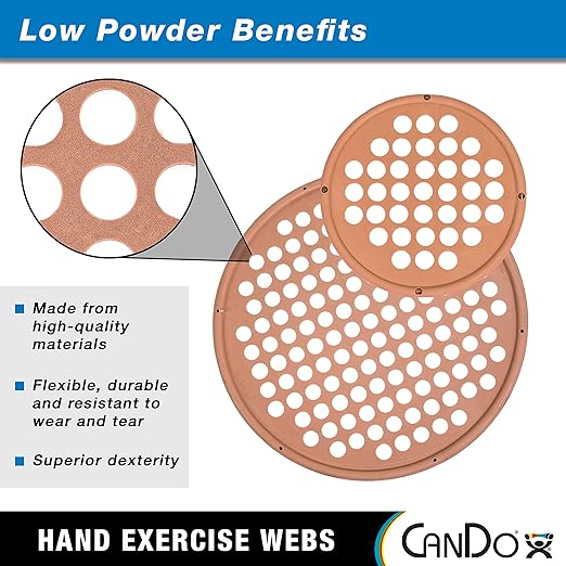 CanDo Hand Exercise Webs for Physical Therapy, Grip Strengthening, and Hand, Finger, Wrist Resistance Workouts, Portable Size, Low Powder, 14" Diameter, Tan: XX-Light