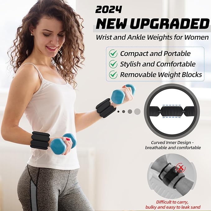 Ankle Weights for Women,Adjustable Ankle and Wrist Weights for Women 2 Lbs Set of 2 (1 Lb Each),Wearable Wrist Leg Arm Weights for Walking Yoga Pilate Barre Gym