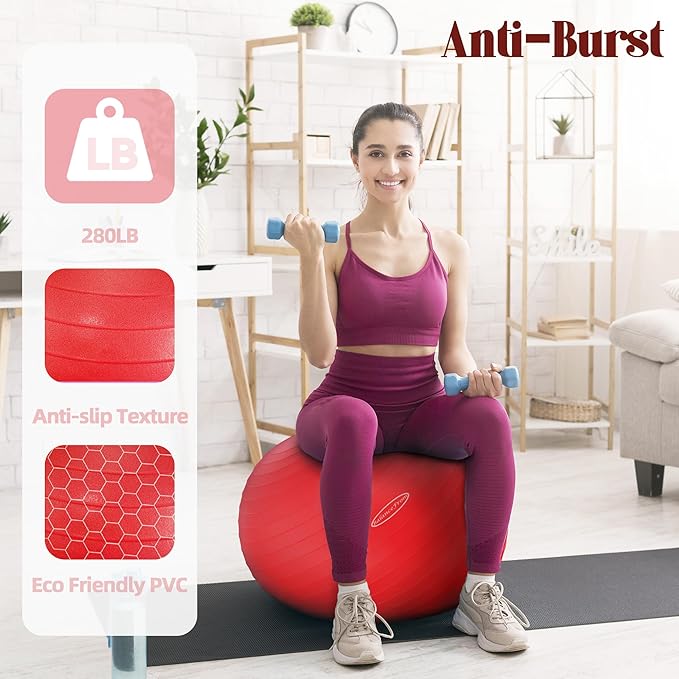 Anti-Burst and Slip Resistant Exercise Ball Yoga Ball Fitness Ball Birthing Ball with Quick Pump, 2,000-Pound Capacity, Multiple Colors and Sizes