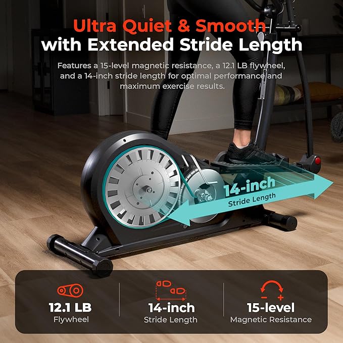 Sunny Health & Fitness Smart Endurance Elliptical Trainer w/Extended Stride, Home Cardio Exerciser & Full-Body Cross Training Machine, Exclusive SunnyFit App Bluetooth Link, Optional 14" & 18" Stride