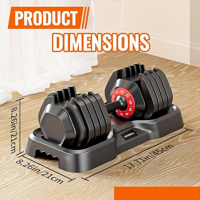 55LB Adjustable Dumbbell Set with Anti-Slip Handle 10 in 1 Free