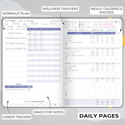 Clever Fox Fitness & Food Journal – Nutrition & Workout Planner for Women & Men – Diet & Gym Exercise Log Book with Calendars, Diet & Training Trackers - Undated, A5 Size, Hardcover (Black)