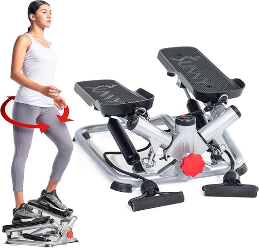 Sunny Health & Fitness Advanced Twist Stepper Machine Workout Cardio Mini Stair Master Climber Thigh Space Twist Stepper Resistance Band w Optional Free SunnyFit App Enhanced Bluetooth Connectivity